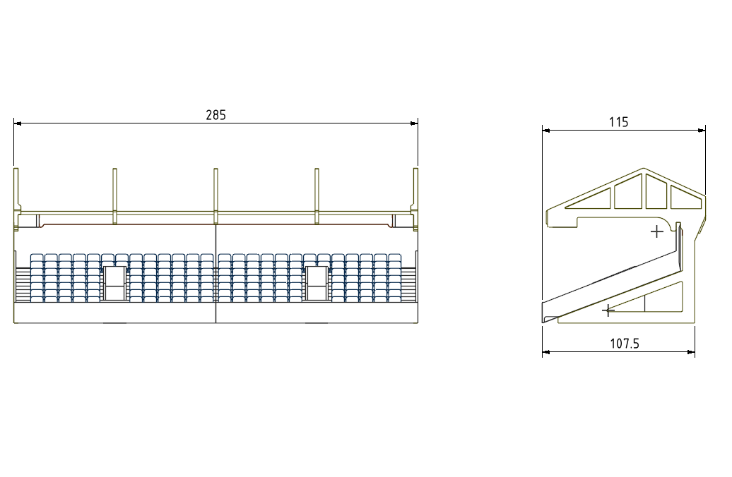 Single tier construction with roof for Terraces T1 , T3 and T5