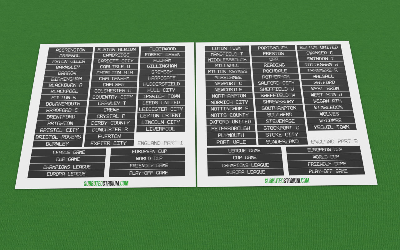 Name tags with 92 English profesional football clubs
